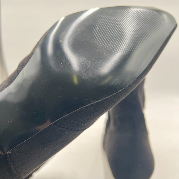 Black Suede Square Toe Comfort Kitten Heel Ankle Boot Pull On Bootie Fall Shoes - Picture 5 of 7